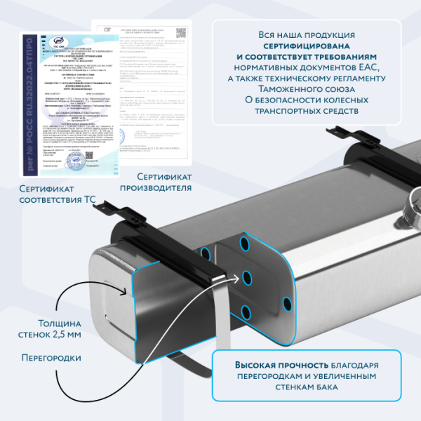 Алюминиевый топливный бак 450 литров (450х600х1910)