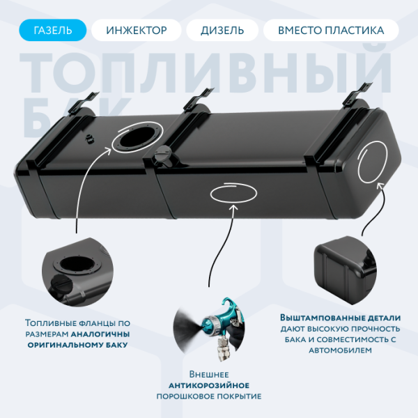 Топливный бак 120 литров Газель инжектор / дизель (вместо пластика) АНТИКОР