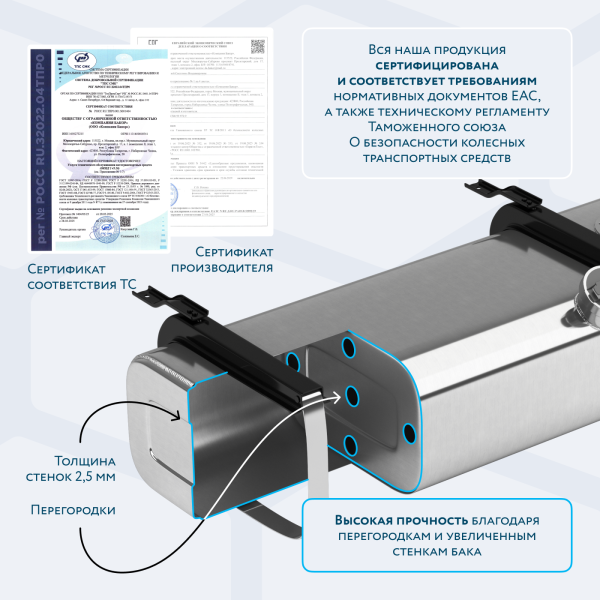 Алюминиевый топливный бак Volvo / Renault на 400 литров